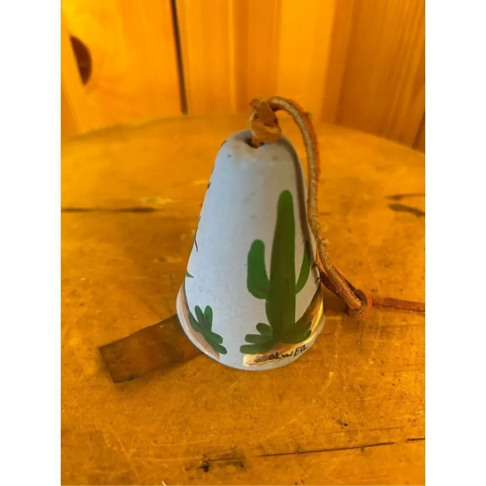 Vintage Pottery Wind Chime Bell Signed Olwer Hand Painted Copper (8225)